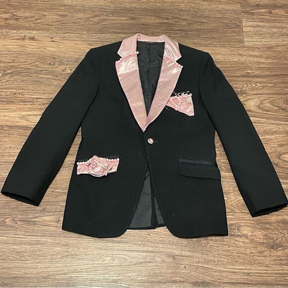 Lord West One Of A Kind Custom Blazer Black with Pink Embellishments Size Small - Picture 7 of 13